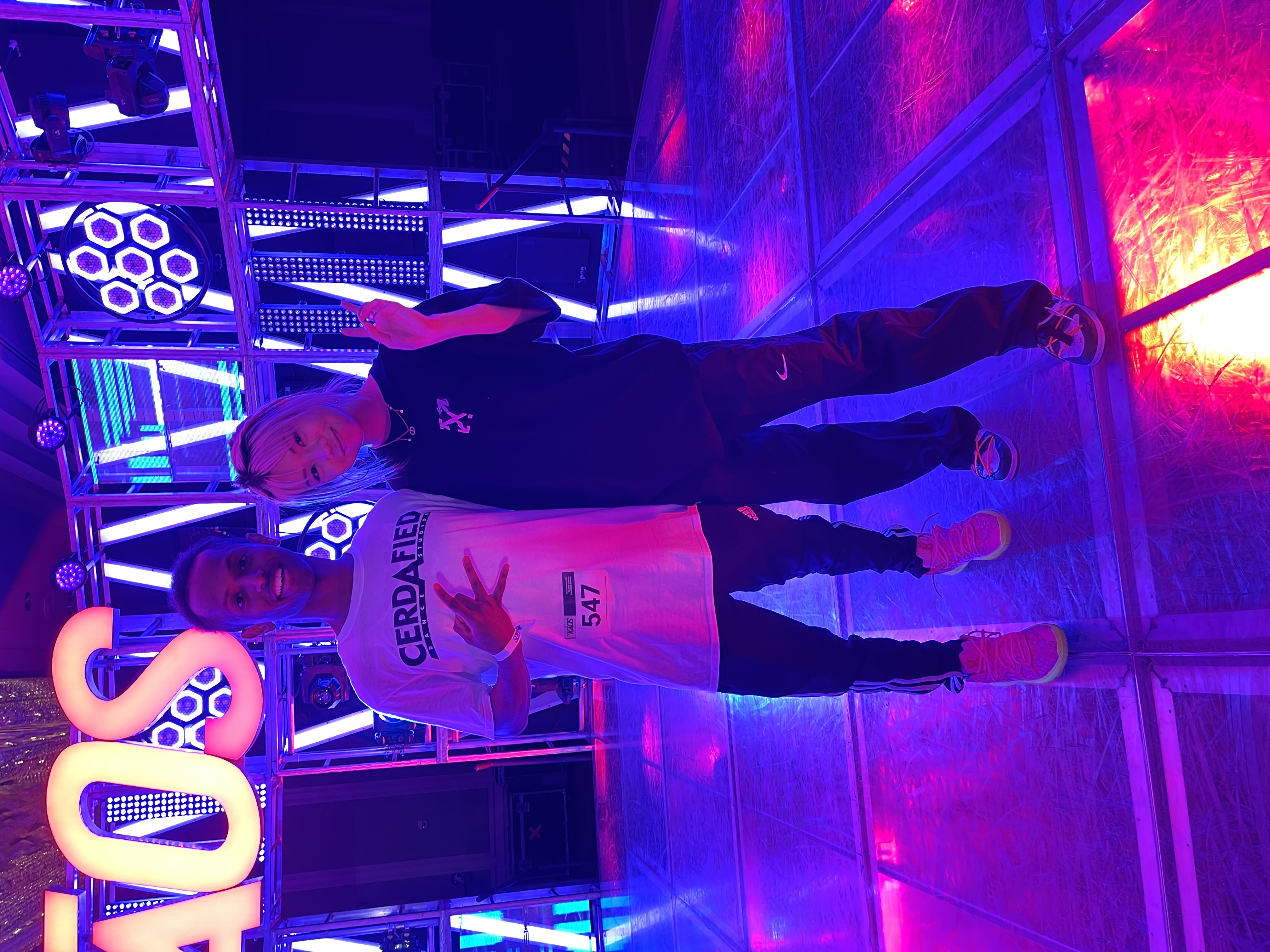 Meni with choreographer Bailey Sok at KAOS Dance Convention, 2022.