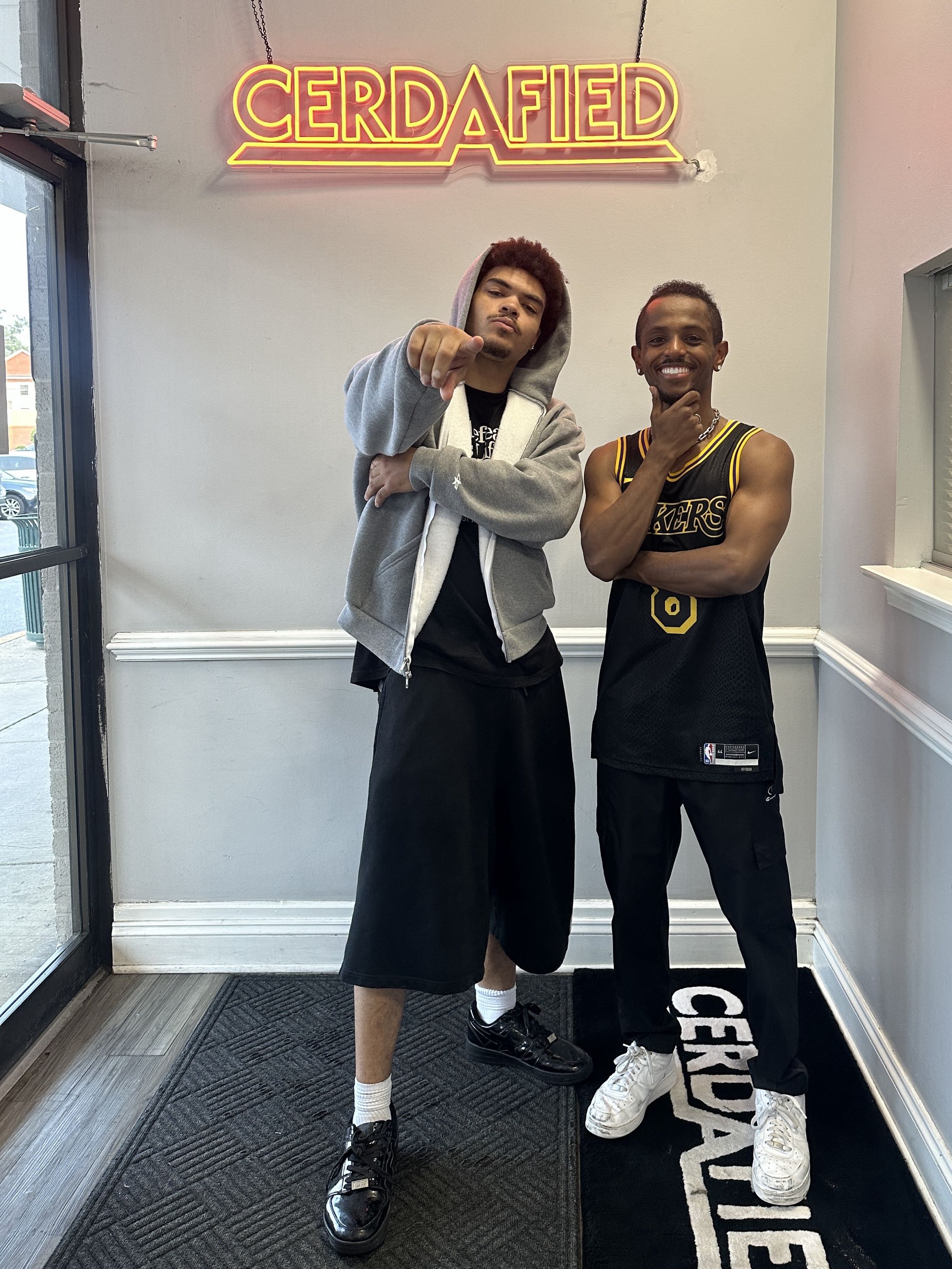Meni with choreographer Hurckulez at Cerdafied Dance Studios, July 2026.